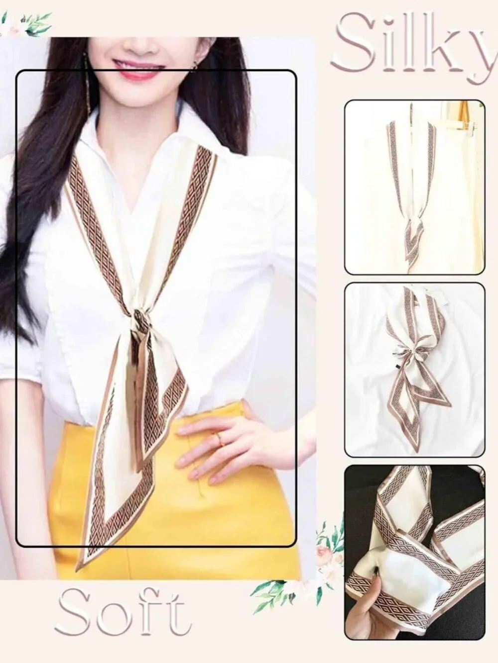 Women's Coffee Diamond Edge Fashion Elegant Oblique Angle Scarves Bag Scarfs